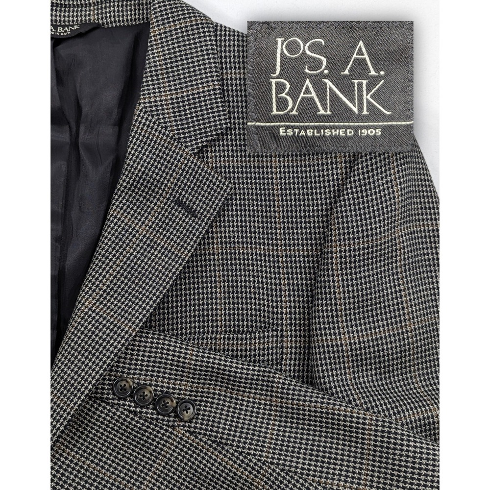 Jos. Bank Blazer Coat Sport Suit Jacket Silk Wool Blend Plaid 3 Button‎ 42L